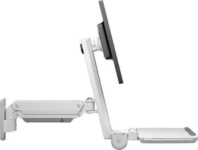 Alt view image 5 of 7 - MED02 Medical Wall Mount Workstation with Folding Keyboard Tray | Large Sliding Mouse Pad | Height Adjustment Space Save Folding Design for 17"-35" Screen | Scanner Holder