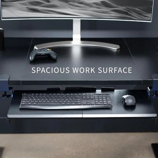 Alt view image 6 of 7 - Large Under Desk Keyboard Tray with RGB LED Side Lights, C-clamp Mount, 27 (33 Including Clamps) x 11 inch Slide-Out Platform Computer Drawer for Typing, Carbon Black, MOUNT-KB05EL