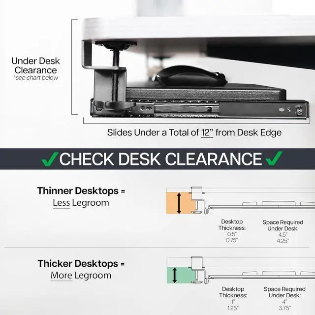 Alt view image 5 of 7 - Large Under Desk Keyboard Tray with RGB LED Side Lights, C-clamp Mount, 27 (33 Including Clamps) x 11 inch Slide-Out Platform Computer Drawer for Typing, Carbon Black, MOUNT-KB05EL