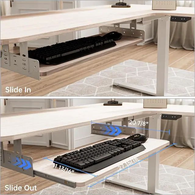 Alt view image 2 of 7 - Adjustable Keyboard Tray Under Desk, 28x11 Inch Large Slide Out Keyboard & Mouse Platform Tray, Wooden Pull Out Computer Keyboard Drawer for Typing Home Office Desk, Maple
