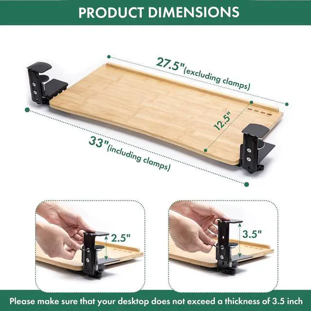 Alt view image 3 of 6 - Under Desk Keyboard Tray with Wrist Rest Bamboo Wood Keyboard Drawer and Mouse Pad, Original Wood, KBT-1