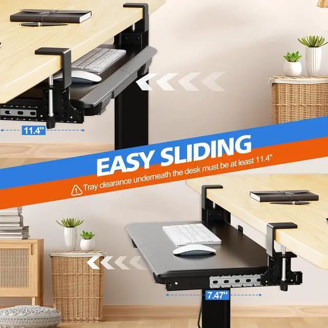 Alt view image 7 of 7 - Large Height Adjustable Keyboard Tray with Sturdy C-Clamp Mount and Storage Drawer, 27"(31" Including Clamps) x 12" Slide Out Ergonomic Keyboard Trays for Home and Office, Black
