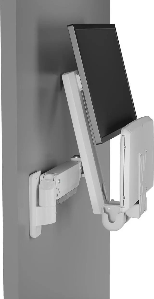 Alt view image 2 of 7 - MED02 Medical Wall Mount Workstation with Folding Keyboard Tray | Large Sliding Mouse Pad | Height Adjustment Space Save Folding Design for 17"-35" Screen | Scanner Holder