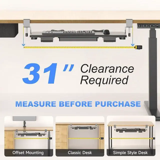Alt view image 2 of 7 - Under Desk Keyboard Tray with Storage Drawer  26.7" x 11.8" Large Workspace, Heavy-Duty C-Clamp Mount, Adjustable Height, Easy Installation  Perfect for Home Office, DSF6CT