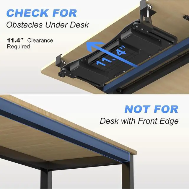 Alt view image 3 of 7 - Under Desk Keyboard Tray with Storage Drawer  26.7" x 11.8" Large Workspace, Heavy-Duty C-Clamp Mount, Adjustable Height, Easy Installation  Perfect for Home Office, DSF6CT