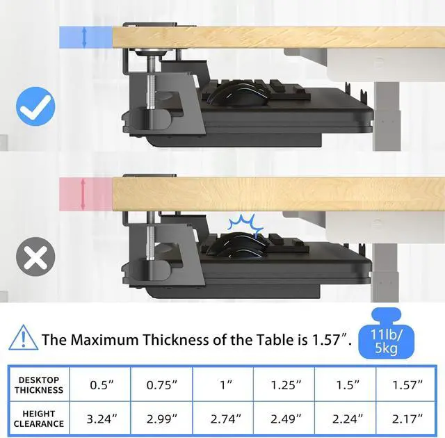 Alt view image 7 of 7 - Under Desk Keyboard Tray with Storage Drawer  26.7" x 11.8" Large Workspace, Heavy-Duty C-Clamp Mount, Adjustable Height, Easy Installation  Perfect for Home Office, DSF6CT