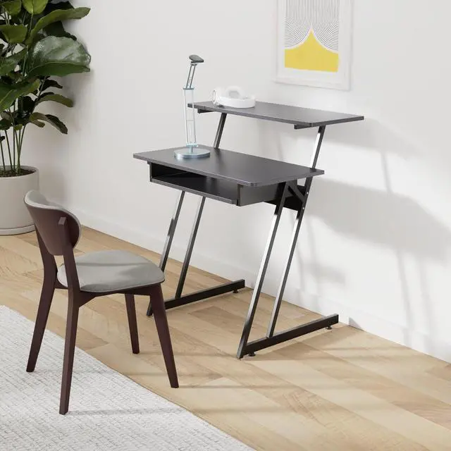 Alt view image 2 of 7 - Recording Studio Desk - with Raised Platform and Keyboard Tray, Black - Stage Right