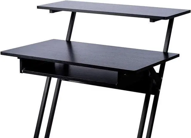 Alt view image 4 of 7 - Recording Studio Desk - with Raised Platform and Keyboard Tray, Black - Stage Right