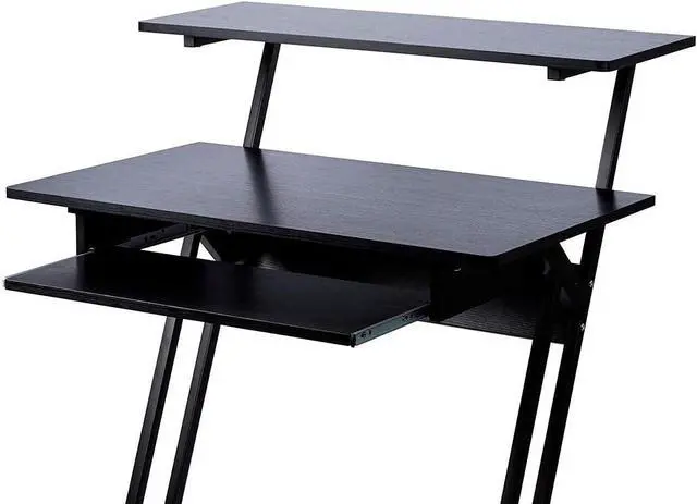 Alt view image 5 of 7 - Recording Studio Desk - with Raised Platform and Keyboard Tray, Black - Stage Right