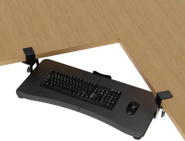 Main image of Keyboard Tray Under Desk Pull Out with Adjustable 45° C Clamp for L Shaped Desk, Computer Keyboard & Mouse Tray, 25.6 (30 Including Clamps) x 11.8 inch, Black, DSF1R