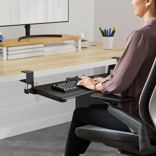 Alt view image 3 of 7 - Keyboard Tray Under Desk Pull Out with Adjustable 45° C Clamp for L Shaped Desk, Computer Keyboard & Mouse Tray, 25.6 (30 Including Clamps) x 11.8 inch, Black, DSF1R