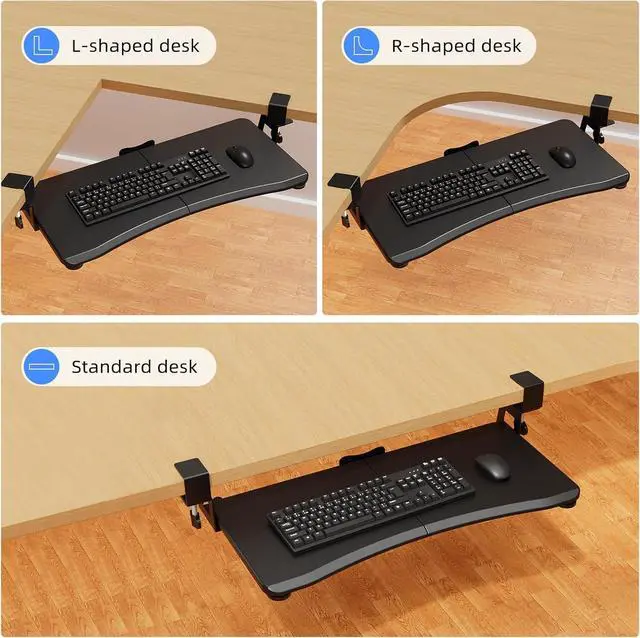 Alt view image 2 of 7 - Keyboard Tray Under Desk Pull Out with Adjustable 45° C Clamp for L Shaped Desk, Computer Keyboard & Mouse Tray, 25.6 (30 Including Clamps) x 11.8 inch, Black, DSF1R