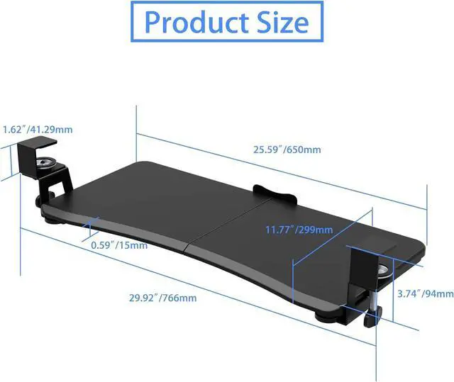 Alt view image 6 of 7 - Keyboard Tray Under Desk Pull Out with Adjustable 45° C Clamp for L Shaped Desk, Computer Keyboard & Mouse Tray, 25.6 (30 Including Clamps) x 11.8 inch, Black, DSF1R