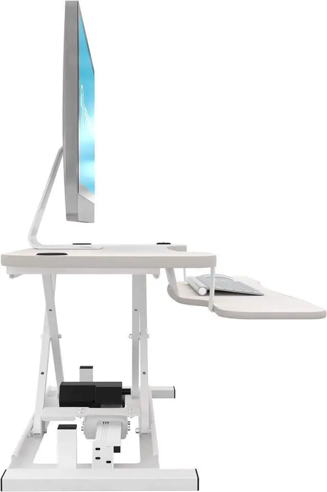 Alt view image 6 of 7 - VRSADESK PowerPro Electric Standing Desk Converter - Height Adjustable Desk Riser with Keyboard Tray - Holds 80 lbs - Built-in USB Charging Port - Ergonomic Sit Stand Workstation | White (36 inch)