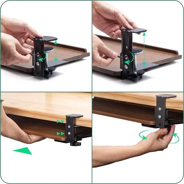 Alt view image 4 of 7 - Under Desk Keyboard Tray with Wrist Rest Bamboo Wood Keyboard Drawer with Full Size Mouse Pad, Walnut Color, KBT-2