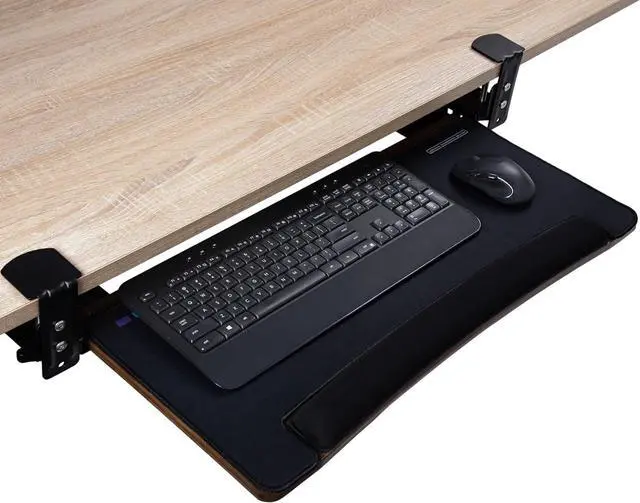 Alt view image 5 of 7 - Under Desk Keyboard Tray with Wrist Rest Bamboo Wood Keyboard Drawer with Full Size Mouse Pad, Walnut Color, KBT-2