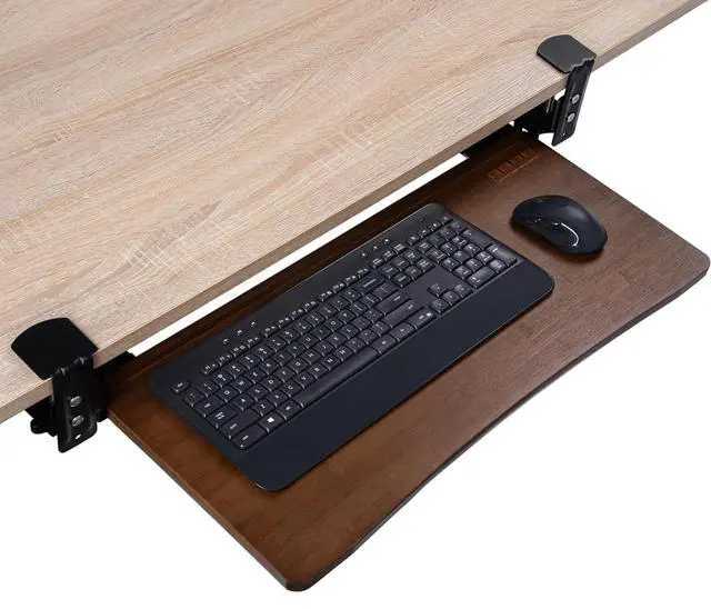 Alt view image 7 of 7 - Under Desk Keyboard Tray with Wrist Rest Bamboo Wood Keyboard Drawer with Full Size Mouse Pad, Walnut Color, KBT-2