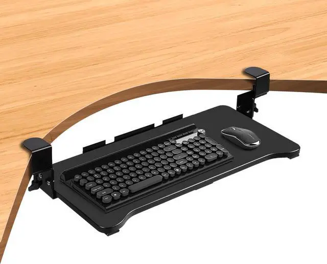 Main image of Keyboard Tray Under Desk Height Adjustable,Pull Out with Adjustable C Clamp Mount System for L-Shaped Tables, Extra Sturdy, 26.4 x 11.8 Slide-Out Platform Computer Drawer for Typing, Black