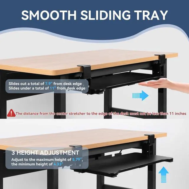 Alt view image 3 of 7 - Keyboard Tray Under Desk Height Adjustable,Pull Out with Adjustable C Clamp Mount System for L-Shaped Tables, Extra Sturdy, 26.4 x 11.8 Slide-Out Platform Computer Drawer for Typing, Black