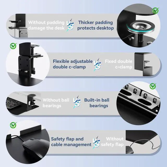 Alt view image 7 of 7 - Keyboard Tray Under Desk Height Adjustable,Pull Out with Adjustable C Clamp Mount System for L-Shaped Tables, Extra Sturdy, 26.4 x 11.8 Slide-Out Platform Computer Drawer for Typing, Black