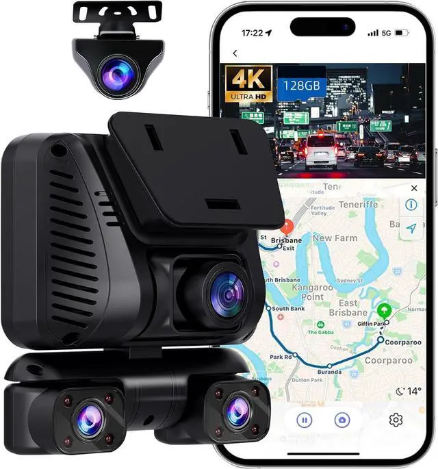 Main image of 4K Dash Cam 360° View,4 Channel Front and Rear Dash Camera for Cars,Built-in 5GHz Wi-Fi GPS, Voice Control, Free 128G Card,Night Vision,24H Parking Mode,G-Sensor