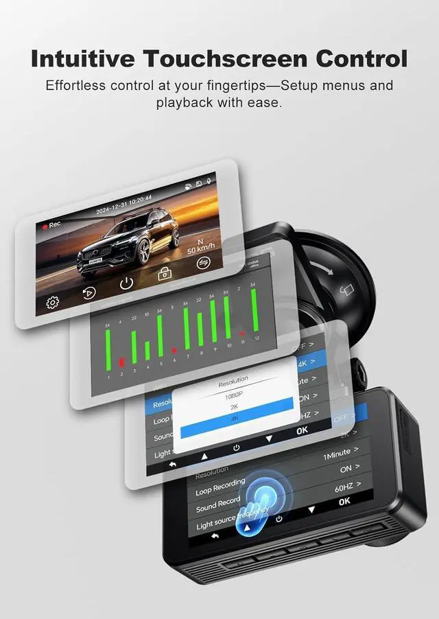 Alt view image 2 of 7 - JOMISE 4K Dash Cam,5G WiFi Car Camera Built-in GPS,4K+1080P Dash Cam Front and Rear Inside,170° Wide Angle dashcam,24H Parking Mode with Loop Recording, Night Vision, 64GB Card,3-Inch Screen,Max 256GB