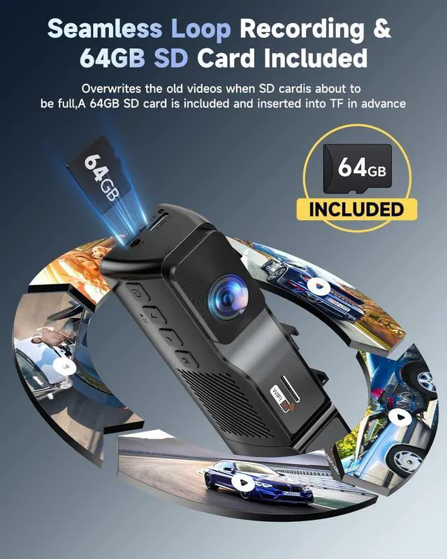 Alt view image 7 of 7 - K800 4K+1080P+1080P 3 Channel Dash Cam, Dash Cam Front and Rear Inside, 5.8GHz WiFi Built-in GPS, Free 64GB Card, 3.2" IPS Screen Dash Camera for Cars, IR Night Vision, 24H Parking Mode, G-Sensor