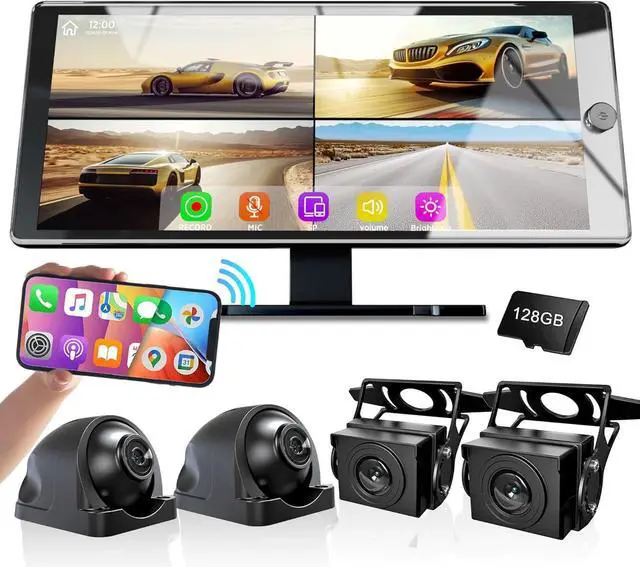 Main image of Wireless Carplay with 4K 4CH Dash Cam, Portable Carplay HD Touchscreen for Car, Carplay & Android Auto Car Radio w/DVR Recording, GPS Navigation/Mirror Link/Music Play - 10.36"
