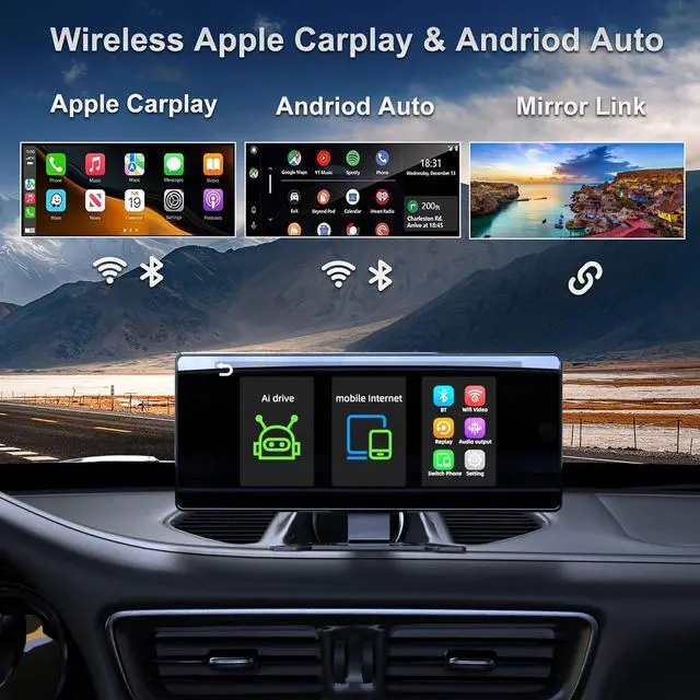Alt view image 5 of 7 - Wireless Carplay with 4K 4CH Dash Cam, Portable Carplay HD Touchscreen for Car, Carplay & Android Auto Car Radio w/DVR Recording, GPS Navigation/Mirror Link/Music Play - 10.36"