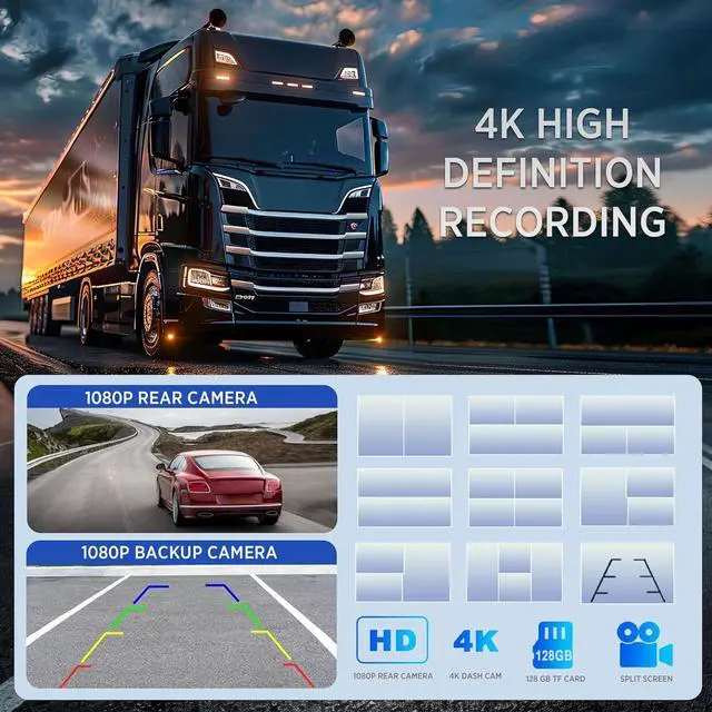 Alt view image 6 of 7 - Wireless Carplay with 4K 4CH Dash Cam, Portable Carplay HD Touchscreen for Car, Carplay & Android Auto Car Radio w/DVR Recording, GPS Navigation/Mirror Link/Music Play - 10.36"