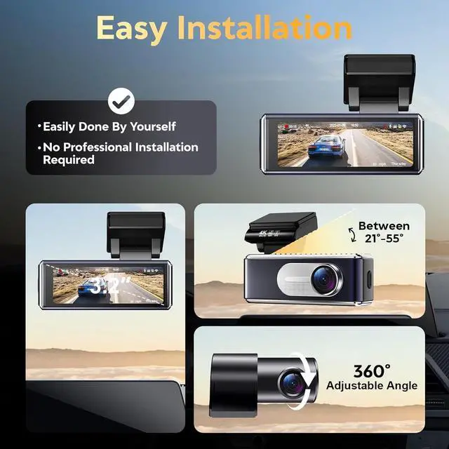 Alt view image 3 of 7 - Dash Cam Front and Rear - 4K HD Dual Dash Camera for Cars, Built-in 5G WiFi GPS, 64GB Card, Dashcam with 3.2" IPS Screen, UHD Night Vision, HDR, App Control, 24H Parking Monitor