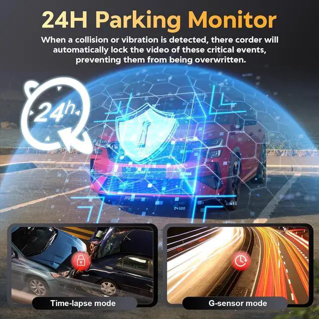 Alt view image 6 of 7 - Dash Cam Front and Rear - 4K HD Dual Dash Camera for Cars, Built-in 5G WiFi GPS, 64GB Card, Dashcam with 3.2" IPS Screen, UHD Night Vision, HDR, App Control, 24H Parking Monitor