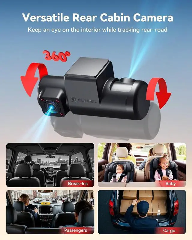 Alt view image 4 of 7 - REDTIGER F17 Plus 4 Channel Dash Cam 2.7K+1080P*3, STARVIS 2, 128GB Card Included, 360° Front Inside and Rear Cabin Car Camera, IR Night Vision, 5GHz WiFi GPS, Voice Control, Touchscreen, Parking Mode