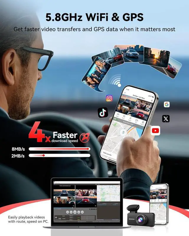 Alt view image 6 of 7 - REDTIGER F17 Plus 4 Channel Dash Cam 2.7K+1080P*3, STARVIS 2, 128GB Card Included, 360° Front Inside and Rear Cabin Car Camera, IR Night Vision, 5GHz WiFi GPS, Voice Control, Touchscreen, Parking Mode