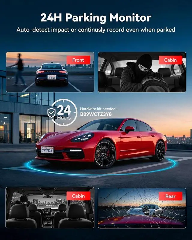 Alt view image 7 of 7 - REDTIGER F17 Plus 4 Channel Dash Cam 2.7K+1080P*3, STARVIS 2, 128GB Card Included, 360° Front Inside and Rear Cabin Car Camera, IR Night Vision, 5GHz WiFi GPS, Voice Control, Touchscreen, Parking Mode