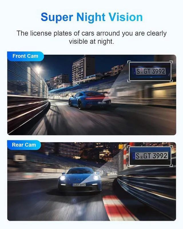 Alt view image 4 of 7 - Dash Cam Front and Rear, 2.5K+1080P Dual Dash Camera for Cars, 2 Display Mini Car Camera, G-Sensor Dashcam, Night Vision, 24H Parking Mode, Loop Recording, 170°Wide Angle, 64GB Card Included, Black