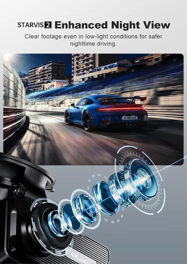 Alt view image 4 of 7 - JOMISE 4K Dash Cam,5G WiFi Car Camera Built-in GPS,4K+1080P Dash Cam Front and Rear Inside,170° Wide Angle dashcam,24H Parking Mode with Loop Recording, Night Vision, 64GB Card,3-Inch Screen,Max 256GB