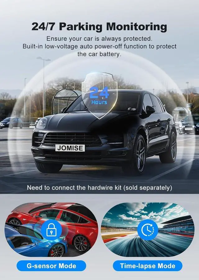 Alt view image 7 of 7 - JOMISE 4K Dash Cam,5G WiFi Car Camera Built-in GPS,4K+1080P Dash Cam Front and Rear Inside,170° Wide Angle dashcam,24H Parking Mode with Loop Recording, Night Vision, 64GB Card,3-Inch Screen,Max 256GB