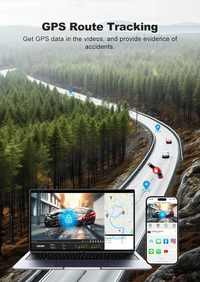 Alt view image 6 of 7 - JOMISE 4K Dash Cam,5G WiFi Car Camera Built-in GPS,4K+1080P Dash Cam Front and Rear Inside,170° Wide Angle dashcam,24H Parking Mode with Loop Recording, Night Vision, 64GB Card,3-Inch Screen,Max 256GB