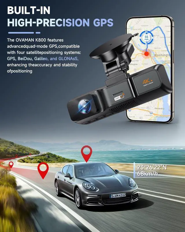 Alt view image 5 of 7 - K800 4K+1080P+1080P 3 Channel Dash Cam, Dash Cam Front and Rear Inside, 5.8GHz WiFi Built-in GPS, Free 64GB Card, 3.2" IPS Screen Dash Camera for Cars, IR Night Vision, 24H Parking Mode, G-Sensor