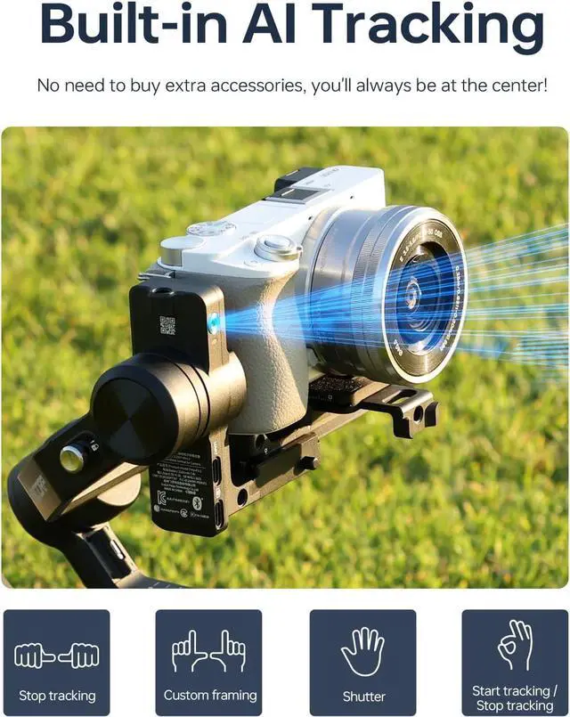 Alt view image 3 of 7 - Feiyu SCORP Mini-2 All-in-1 Gimbal Stabilizer Mirrorless Cameras, Action Camera and Smartphones. Built in AI Facial Tracking Sensor | Gesture Control Dual-Handle Grip Payload 2.65 lbs - Black