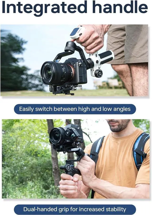Alt view image 5 of 7 - Feiyu SCORP Mini-2 All-in-1 Gimbal Stabilizer Mirrorless Cameras, Action Camera and Smartphones. Built in AI Facial Tracking Sensor | Gesture Control Dual-Handle Grip Payload 2.65 lbs - Black
