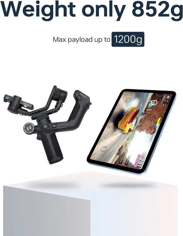 Alt view image 7 of 7 - Feiyu SCORP Mini-2 All-in-1 Gimbal Stabilizer Mirrorless Cameras, Action Camera and Smartphones. Built in AI Facial Tracking Sensor | Gesture Control Dual-Handle Grip Payload 2.65 lbs - Black