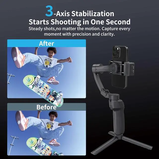 Alt view image 2 of 7 - 3-Axis Gimbal Stabilizer for Smartphone,Handheld Tripod iPhone&Andriod with Fill Light,AI Auto Face/Object Tracking,Foldable Rotating Phone Video Recording,Vlogging