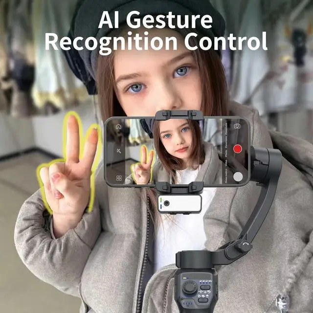 Alt view image 4 of 7 - 3-Axis Gimbal Stabilizer for Smartphone,Handheld Tripod iPhone&Andriod with Fill Light,AI Auto Face/Object Tracking,Foldable Rotating Phone Video Recording,Vlogging