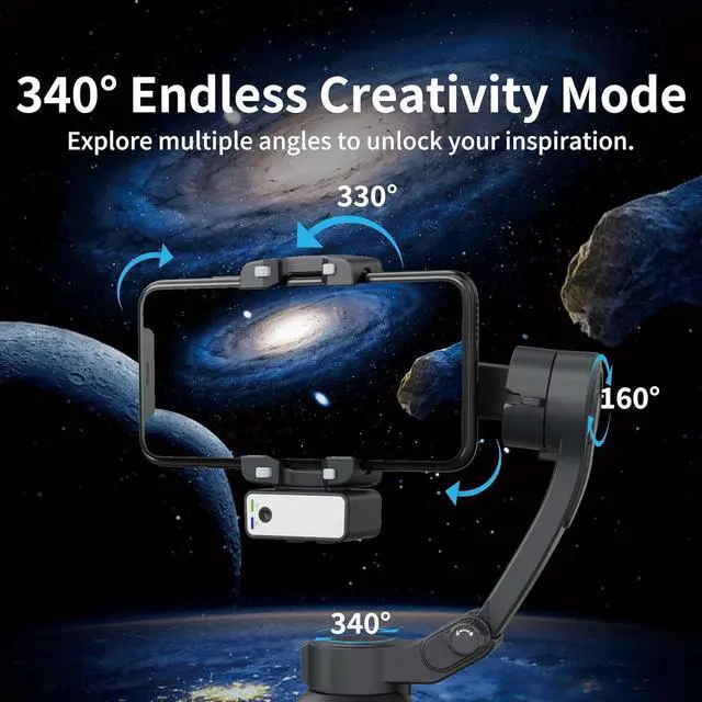 Alt view image 7 of 7 - 3-Axis Gimbal Stabilizer for Smartphone,Handheld Tripod iPhone&Andriod with Fill Light,AI Auto Face/Object Tracking,Foldable Rotating Phone Video Recording,Vlogging