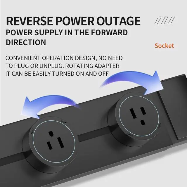 Alt view image 4 of 7 - Surge Protector Power Strip, 8000W High Wall Track Outlet, Mobile Rail Socket with 3 AC Outlet adapters, for Modern Home Kitchen, Living Room (Black, 40cm/15.7in)