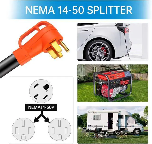 Alt view image 7 of 7 - NEMA 14-50 Y Splitter Adapter Cord for RV and EV, 4-Prong 240-Volt, ETL&UL Listed 14-50P to x2 14-50R, 6/3, 8/1 STW AWG Gauge-Auto/RV/EV/Tesla Model 3/S/X/Y-3 Feet