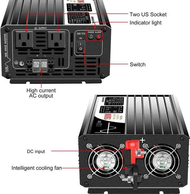 Alt view image 3 of 7 - 1500W (Peak Power 3000W) Pure Sine Wave Inverter DC 72V to AC 120V 60HZ Solar Converter for Home Use car (DC72V (Range 60V-90V) 1500W)