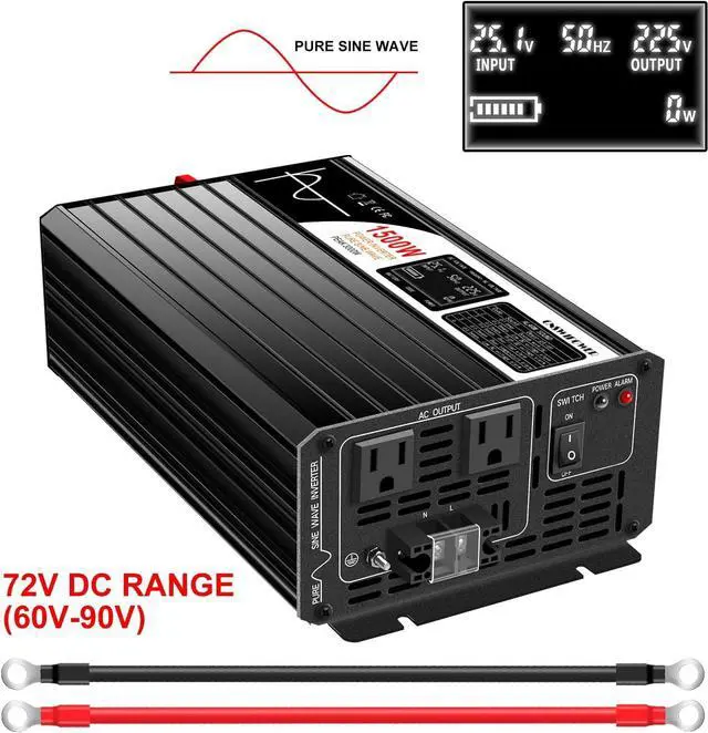 Alt view image 2 of 7 - 1500W (Peak Power 3000W) Pure Sine Wave Inverter DC 72V to AC 120V 60HZ Solar Converter for Home Use car (DC72V (Range 60V-90V) 1500W)